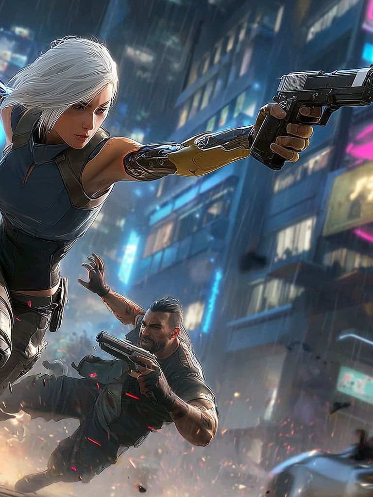 Cyberpunk Action — Digital Art Print. poster — gaming art