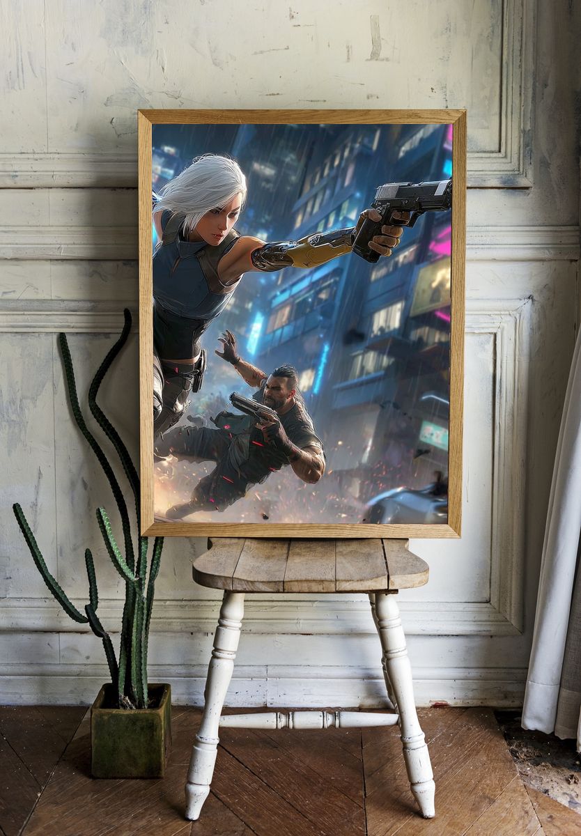 Cyberpunk Action — Digital Art Print room preview
