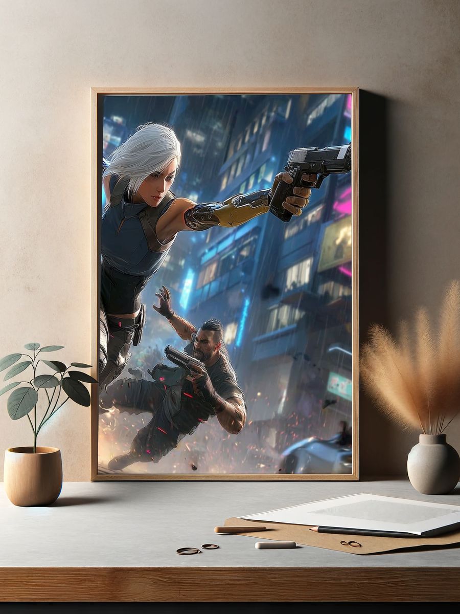 Cyberpunk Action — Digital Art Print. — room view 2