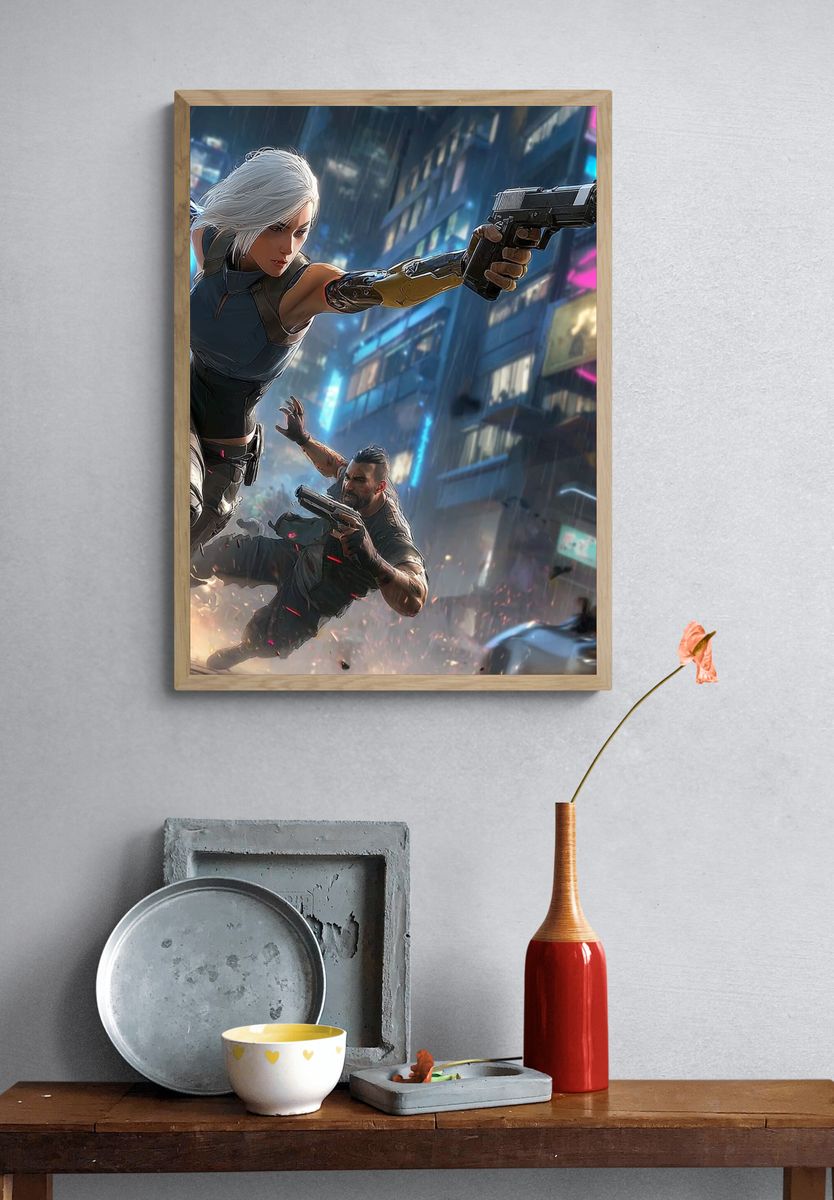 Cyberpunk Action — Digital Art Print. — room view 3