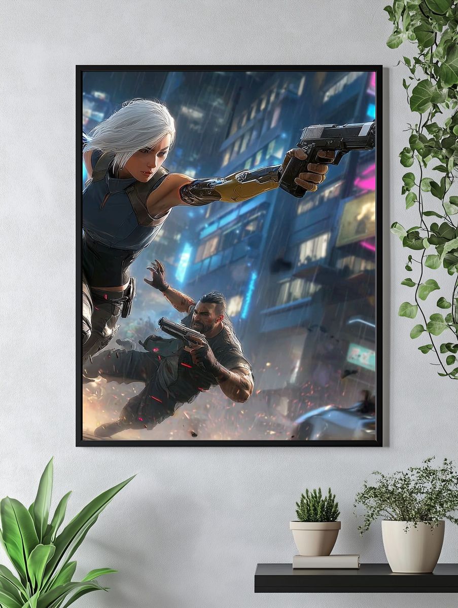 Cyberpunk Action — Digital Art Print. — room view 4