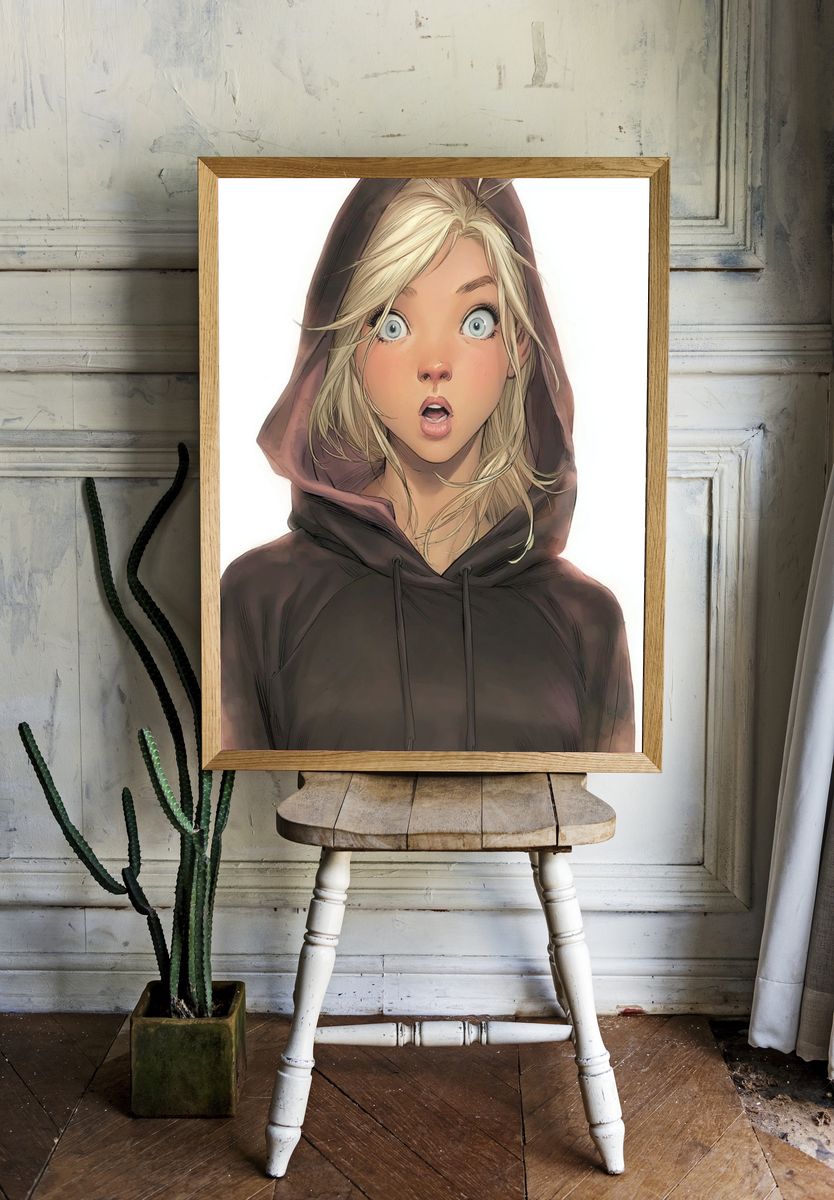 Surprised Girl — Digital Art Print. — room view 1