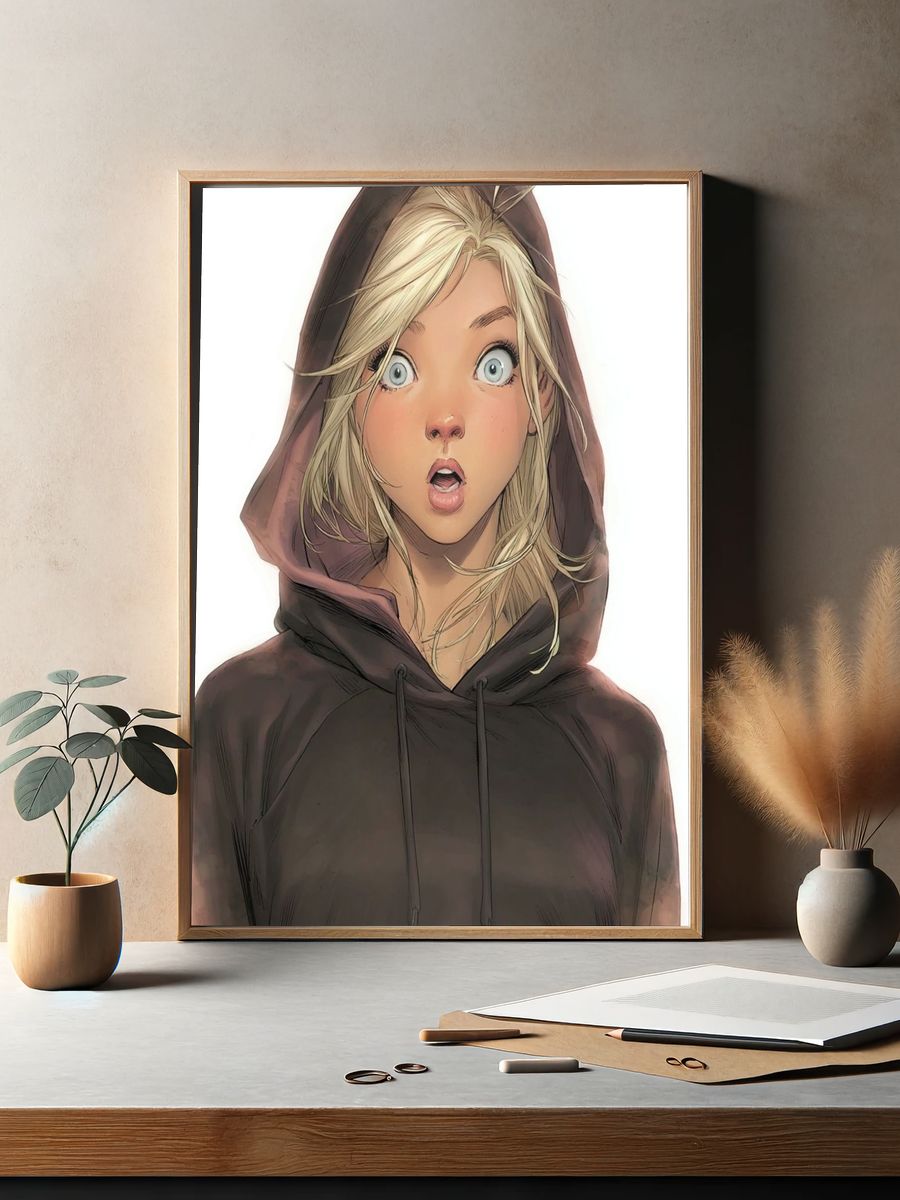 Surprised Girl — Digital Art Print. — room view 2