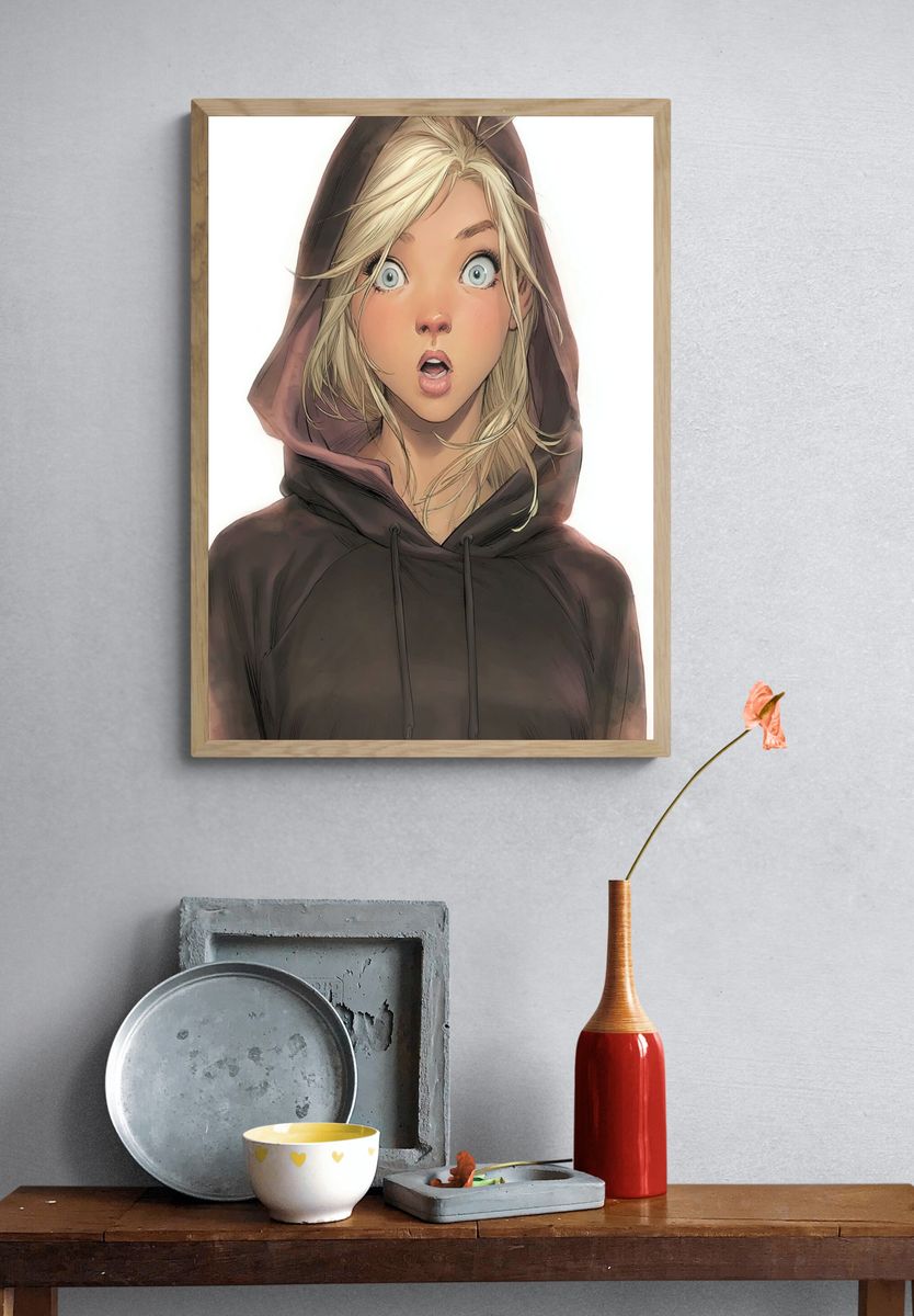 Surprised Girl — Digital Art Print. — room view 3
