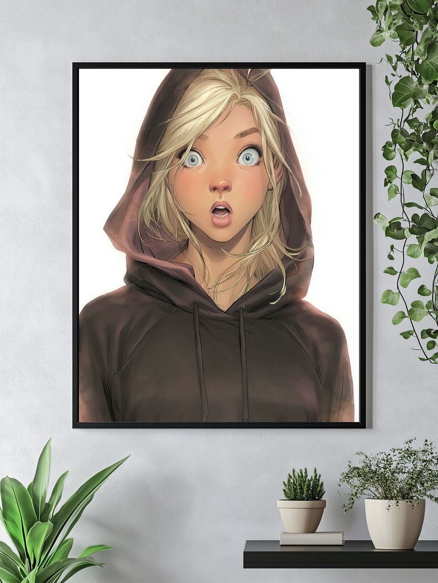 Surprised Girl — Digital Art Print. — room view 4