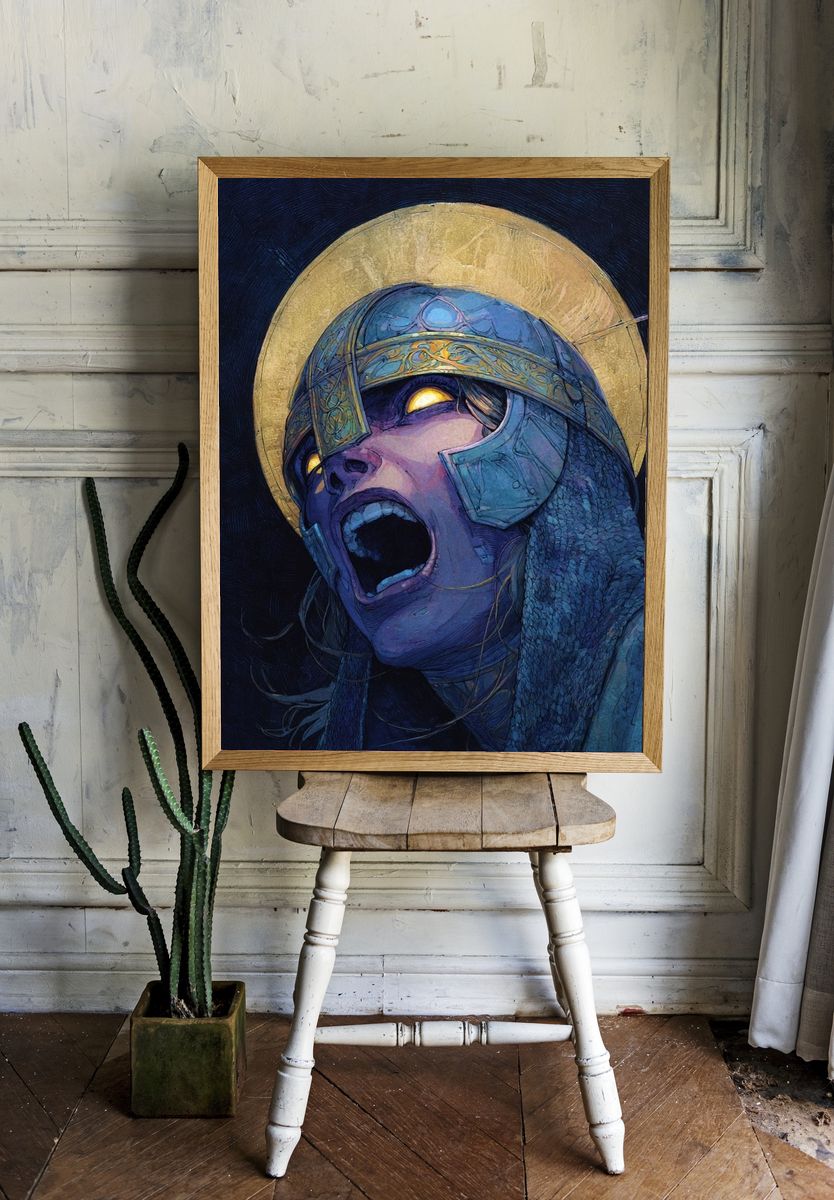 Fierce Warrior — Digital Art Print. — room view 1