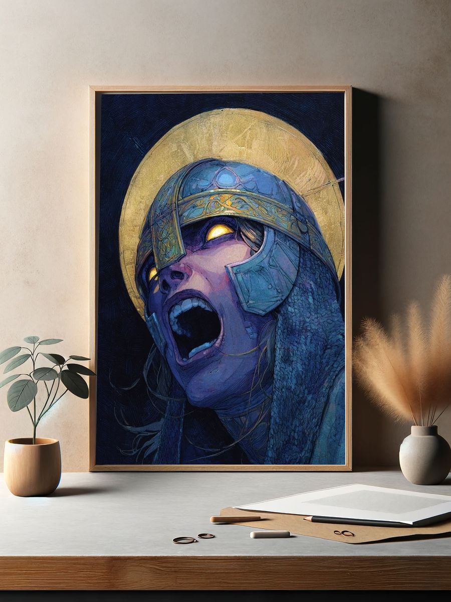 Fierce Warrior — Digital Art Print. — room view 2