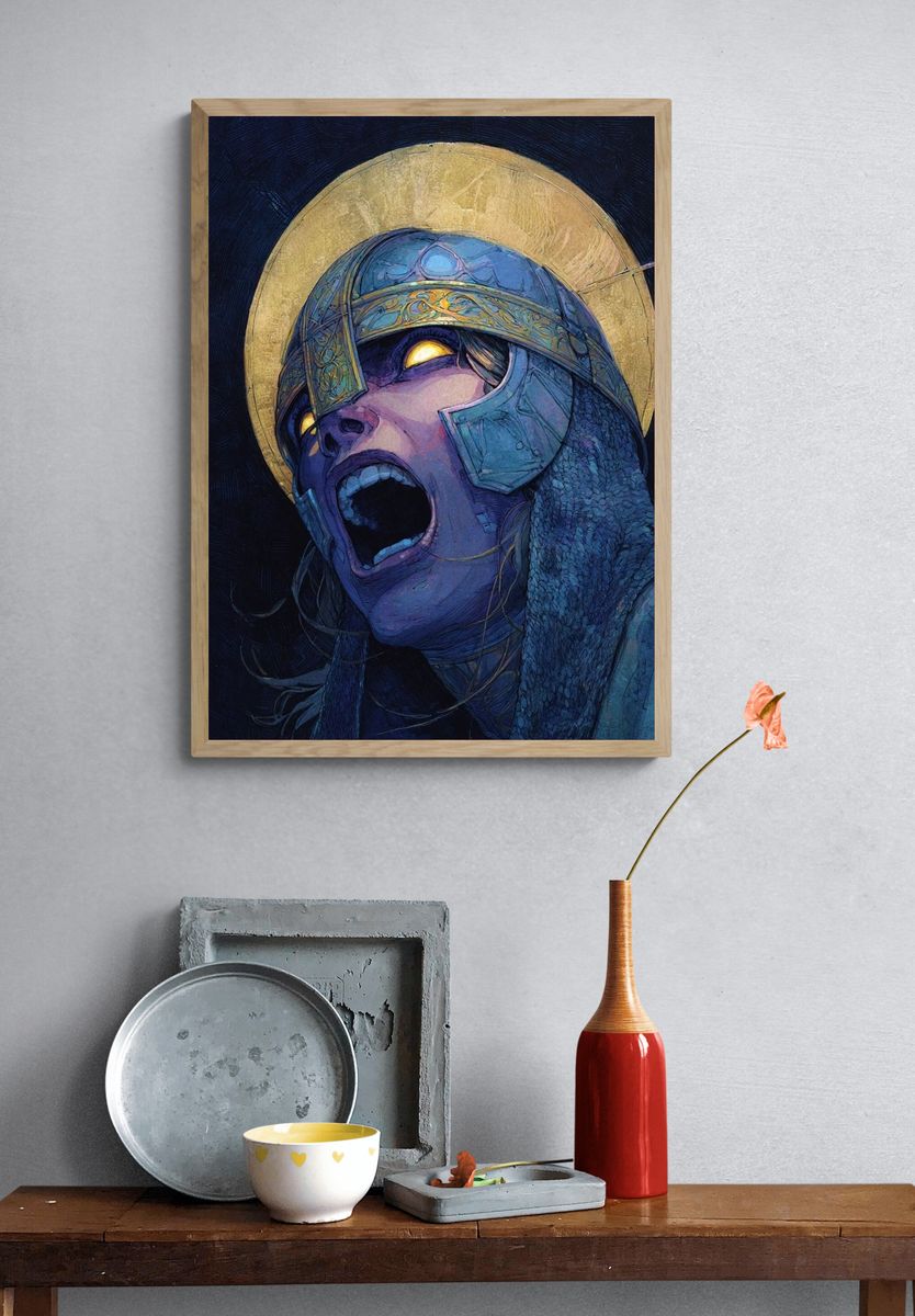 Fierce Warrior — Digital Art Print. — room view 3