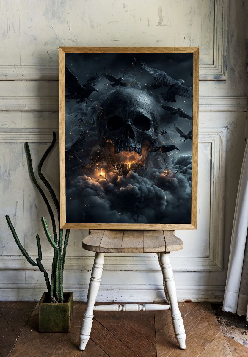 Dark Skull with Crows — Gothic Print. — room view 1