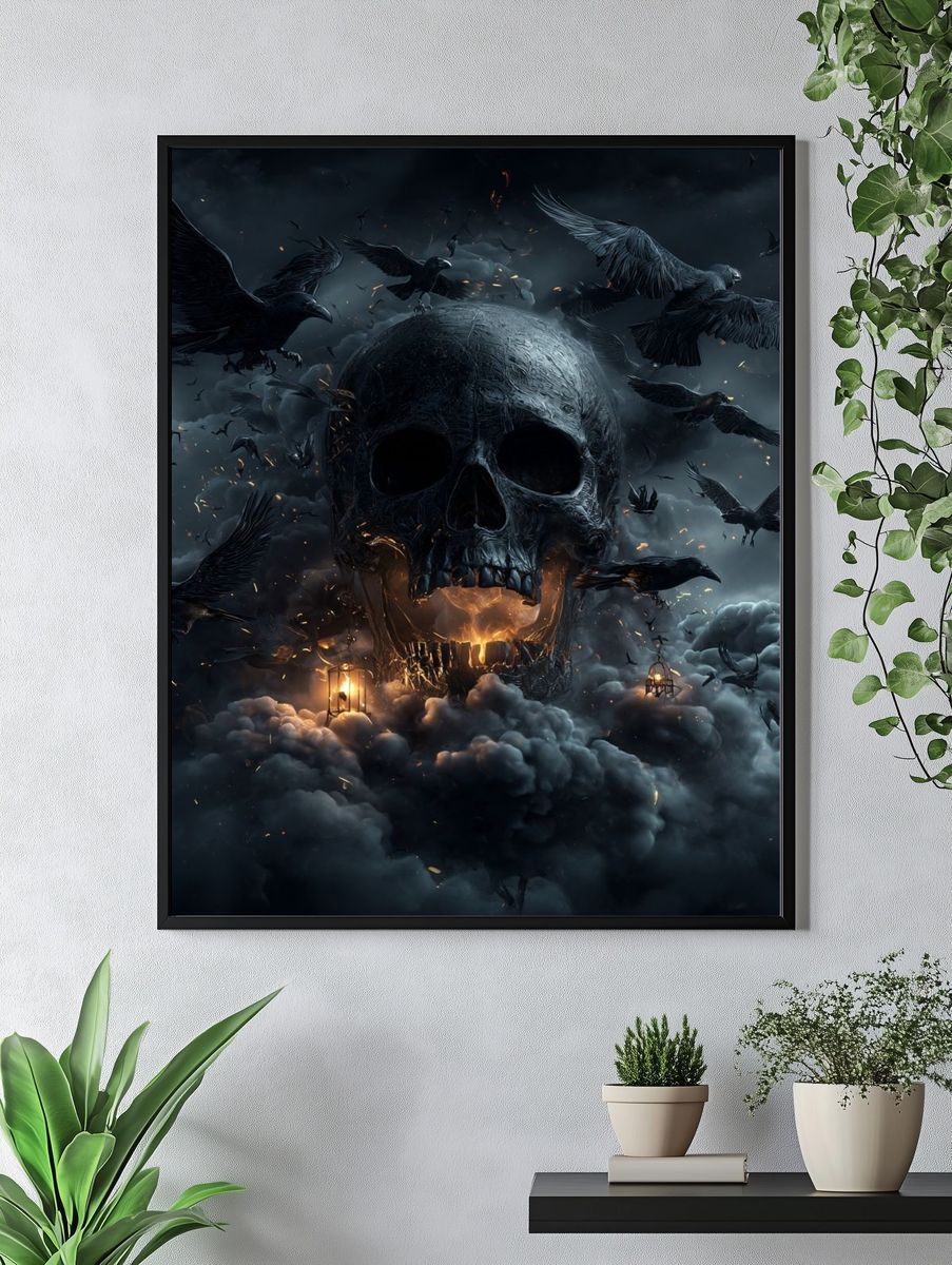 Dark Skull with Crows — Gothic Print. — room view 4