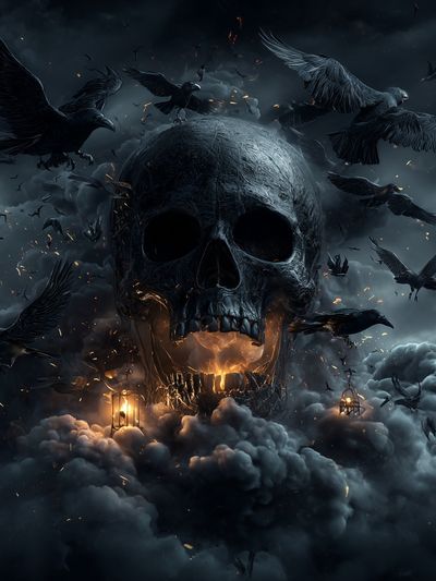 Dark Skull with Crows — Gothic Print. poster