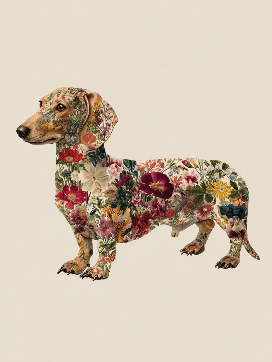 Floral Dachshund — Illustration Print. poster — illustration art