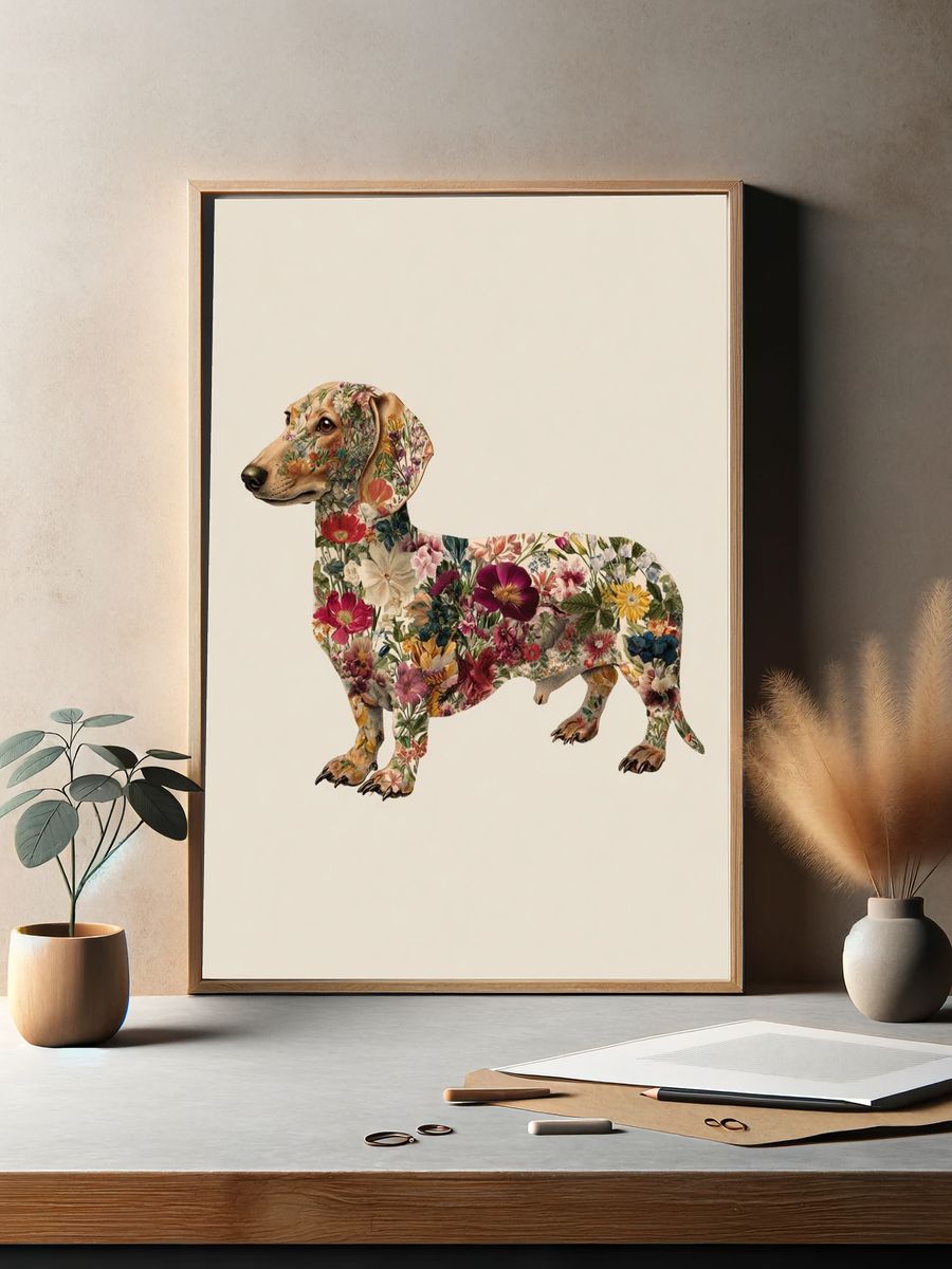 Floral Dachshund — Illustration Print. — room view 2