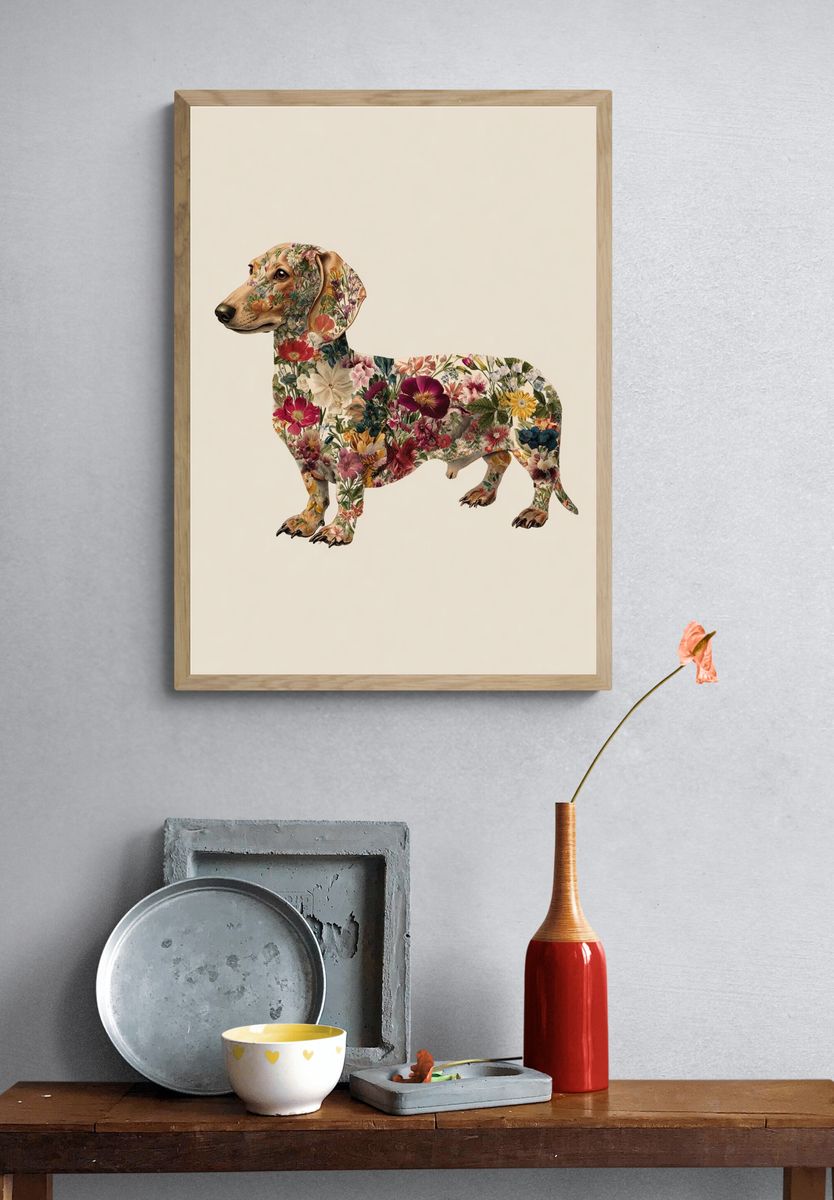 Floral Dachshund — Illustration Print. — room view 3