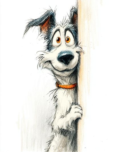 Playful Dog Portrait Illustration Poster. poster print