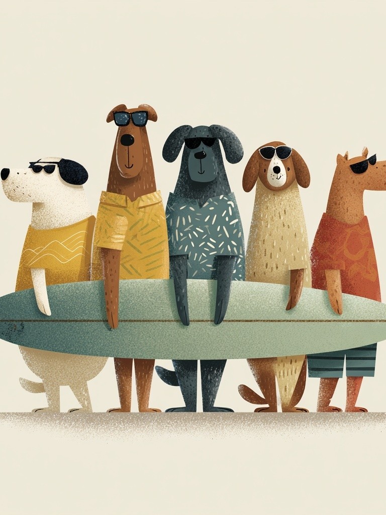 Surfing Dogs — Cartoon Print. poster — animals art