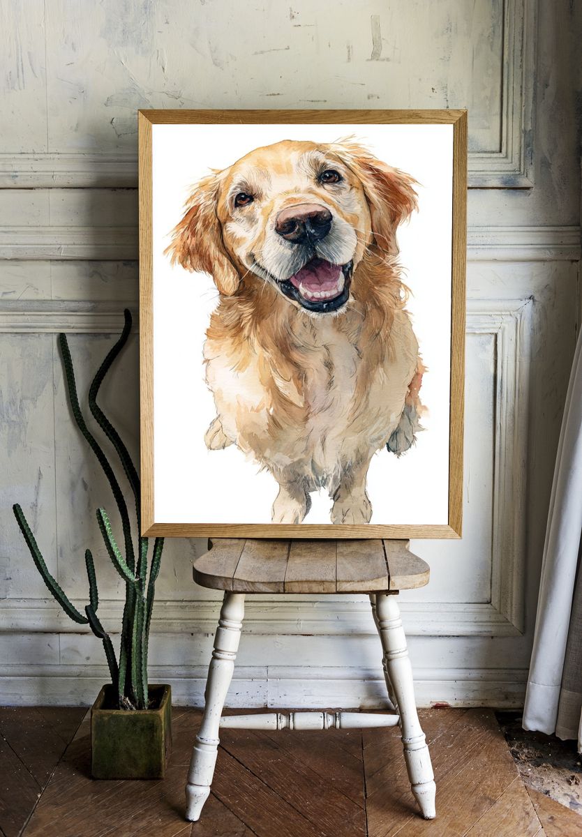 Golden Retriever Watercolor Poster. — room view 1