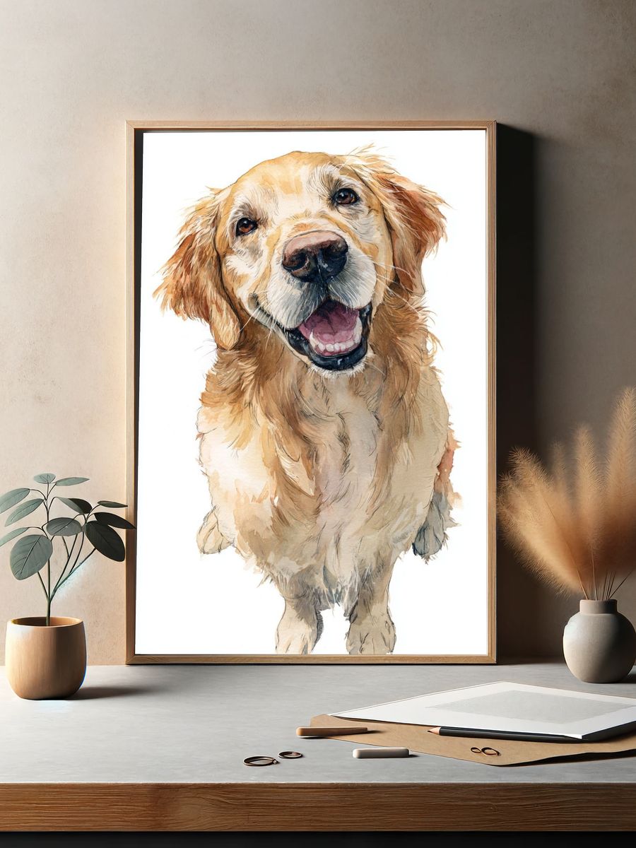 Golden Retriever Watercolor Poster. — room view 2