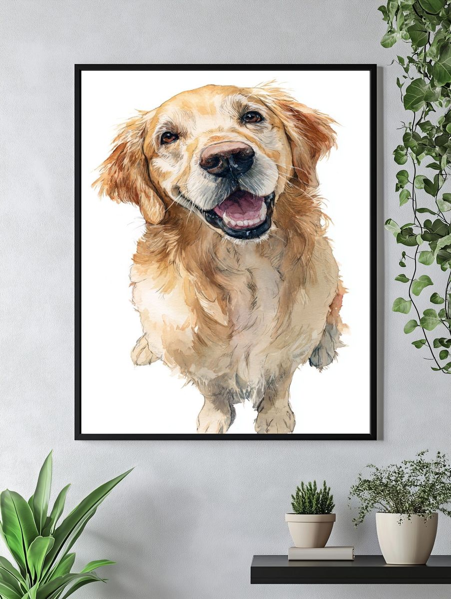 Golden Retriever Watercolor Poster. — room view 4