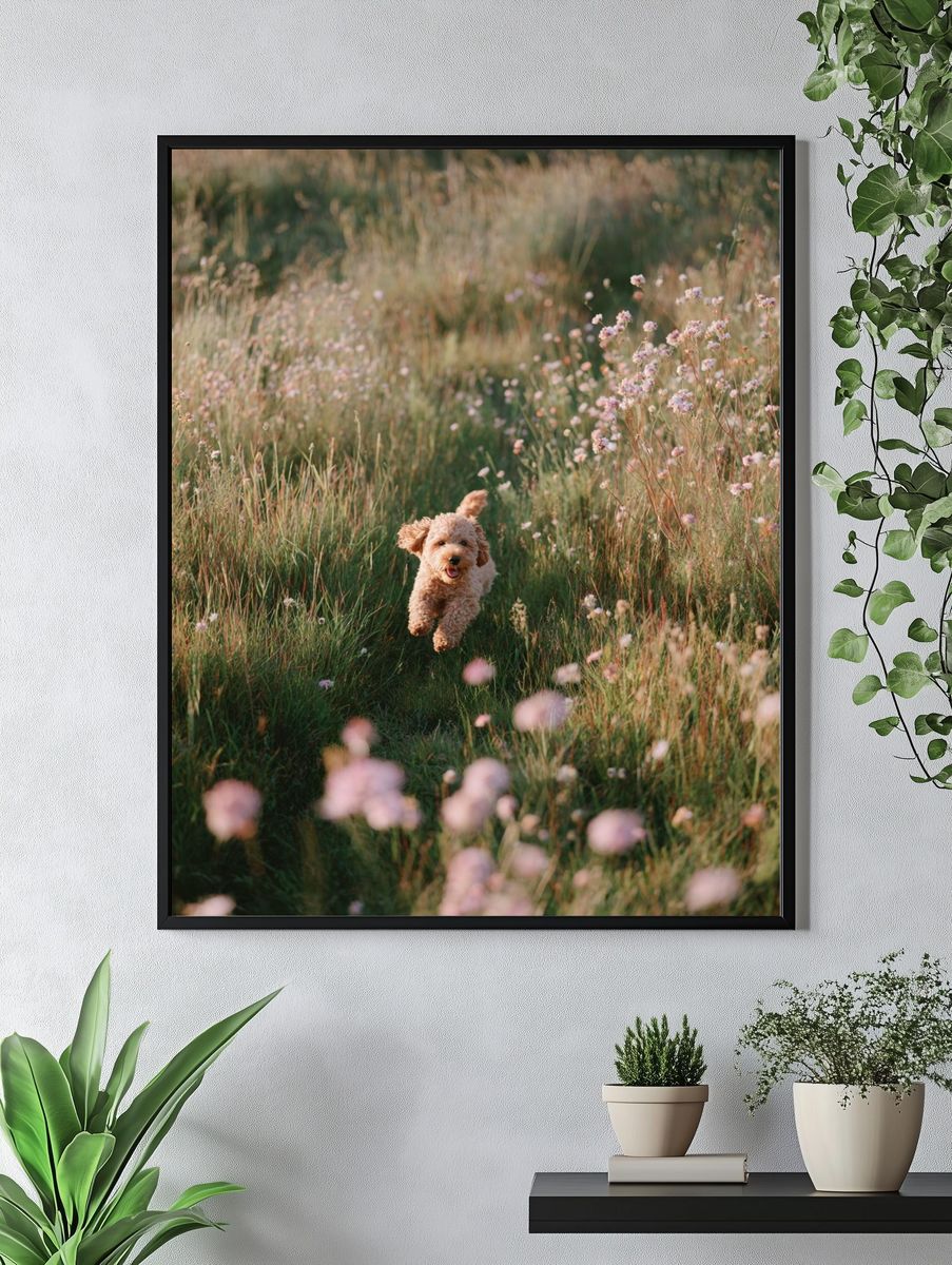 Happy Dog Running in a Field — Photography Print. — room view 4