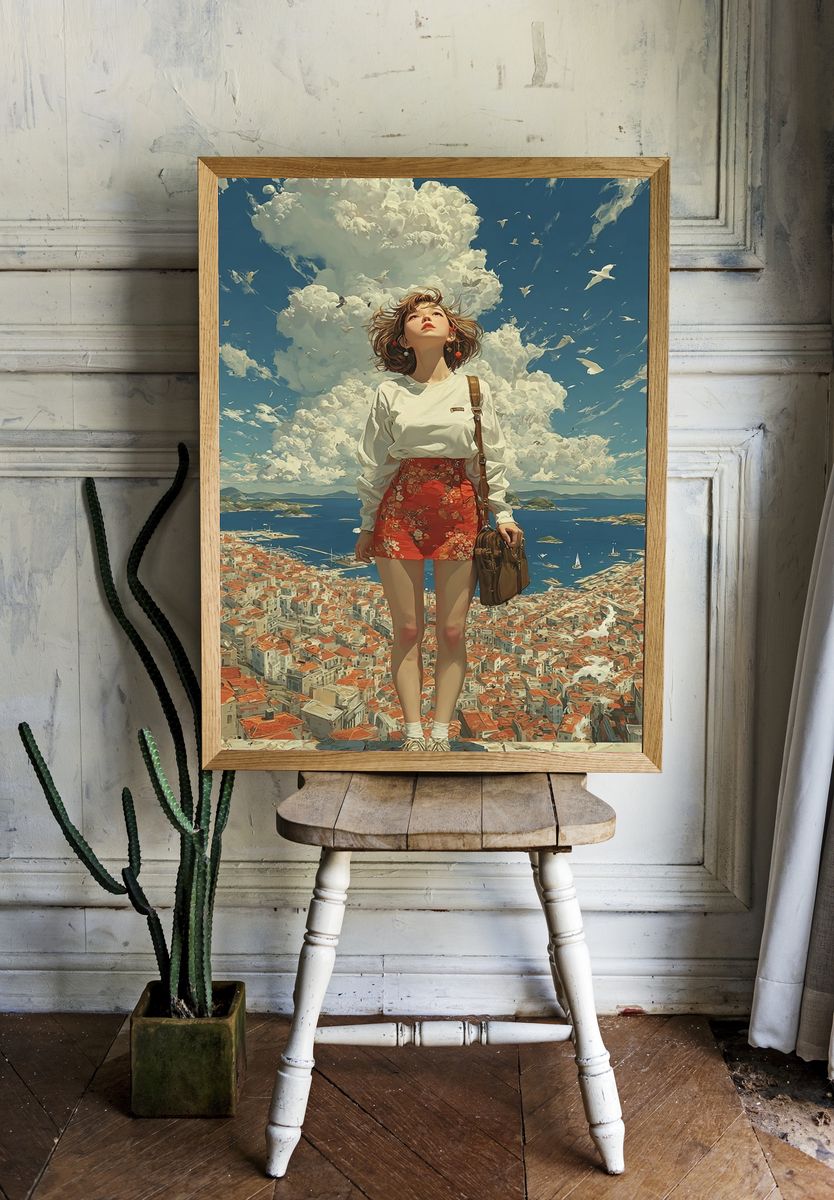 Dreamy Coastal Girl Digital-Art Poster. — room view 1
