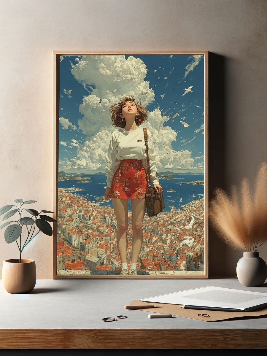 Dreamy Coastal Girl Digital-Art Poster. — room view 2