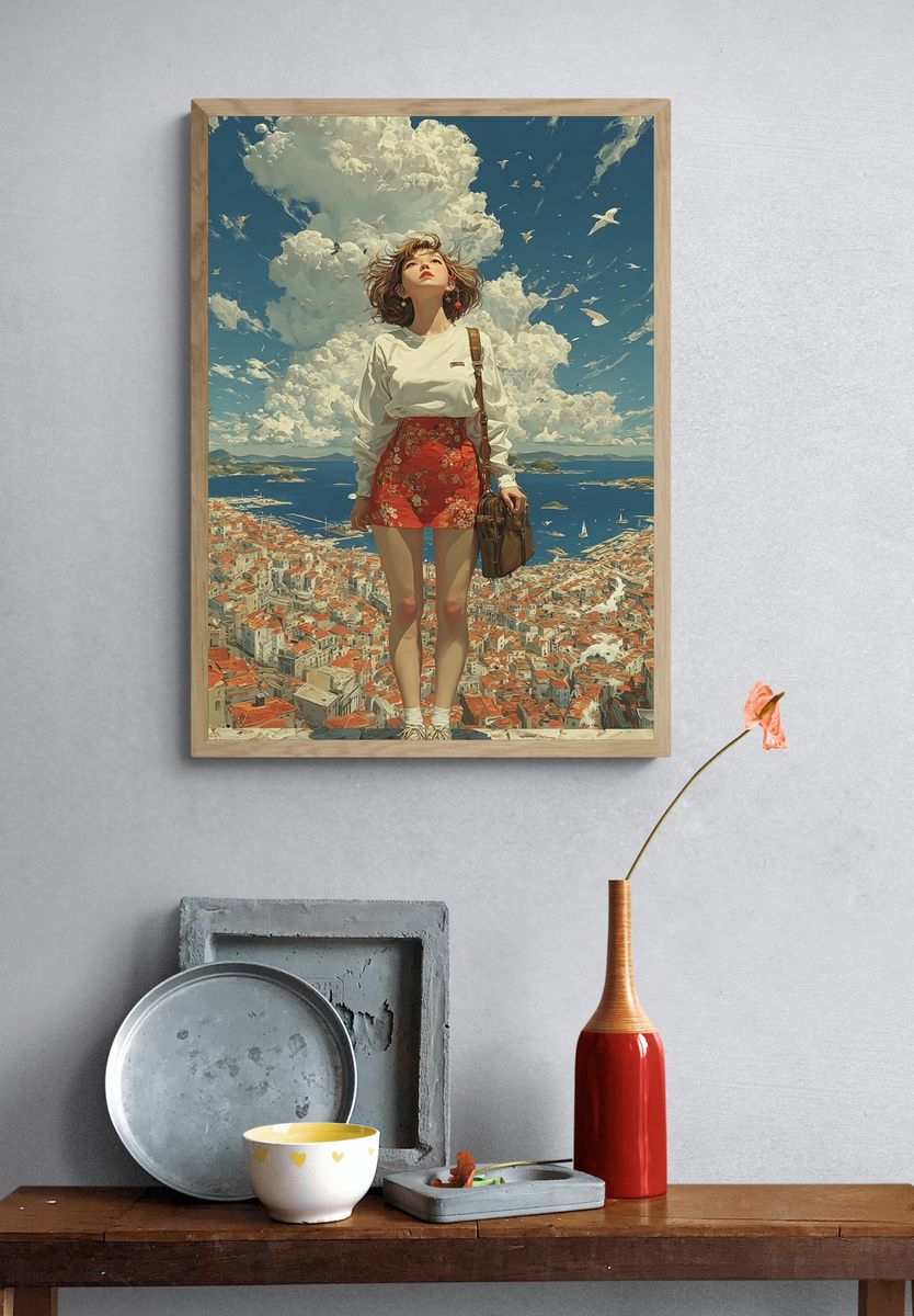 Dreamy Coastal Girl Digital-Art Poster. — room view 3