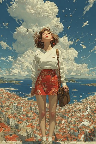 Dreamy Coastal Girl Digital-Art Poster. poster print