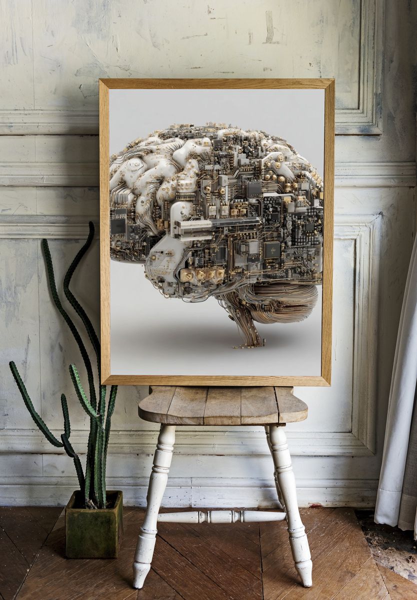 Circuit Brain Digital Art Print. — room view 1