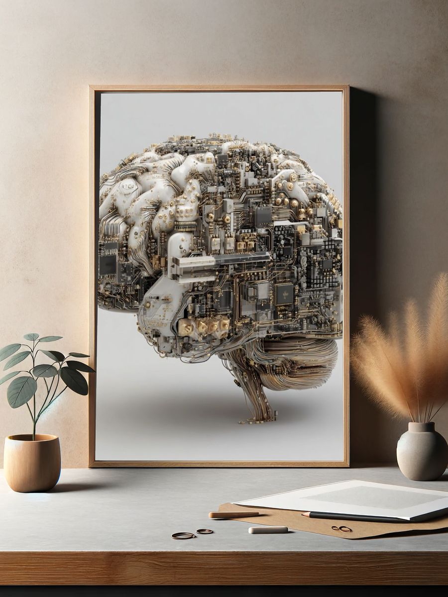 Circuit Brain Digital Art Print. — room view 2
