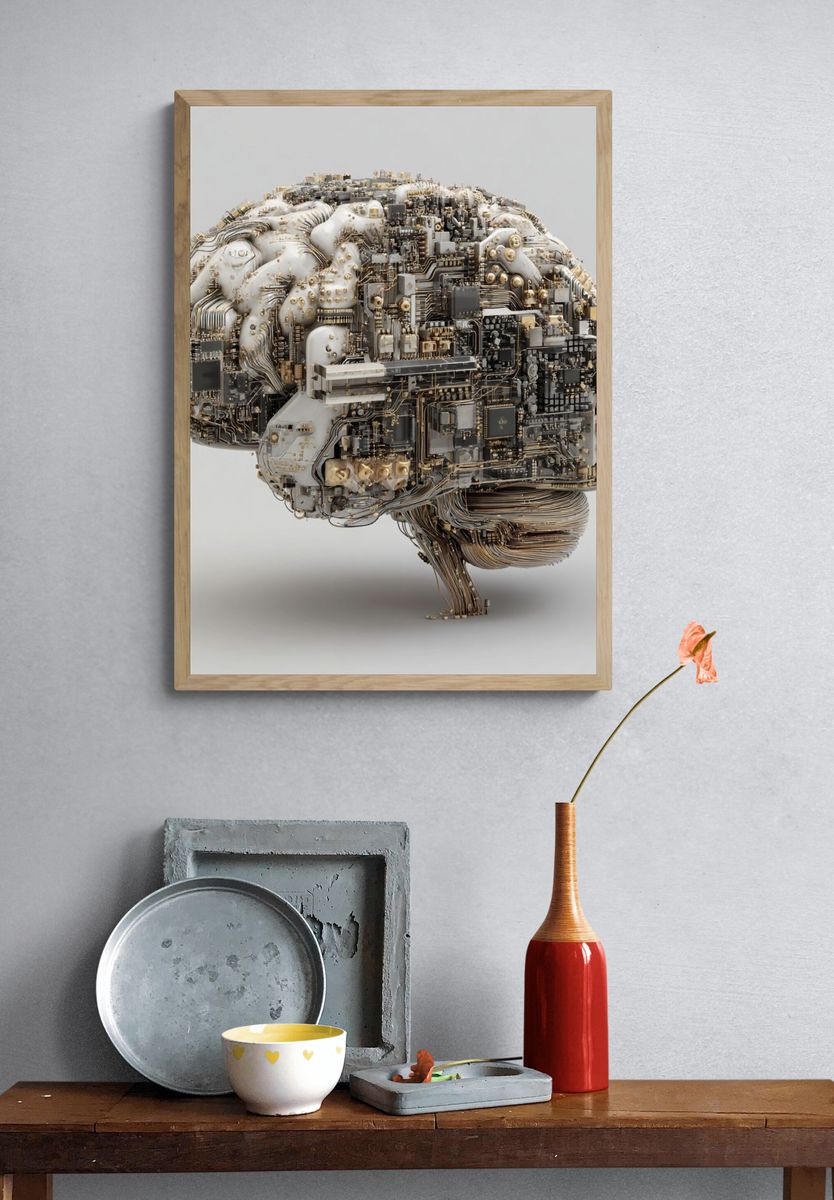 Circuit Brain Digital Art Print. — room view 3