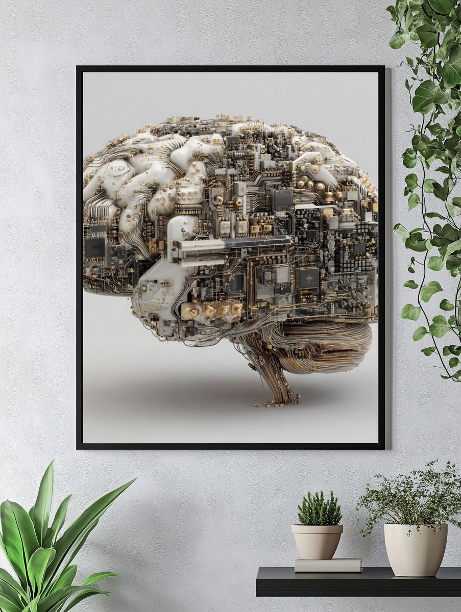 Circuit Brain Digital Art Print. — room view 4