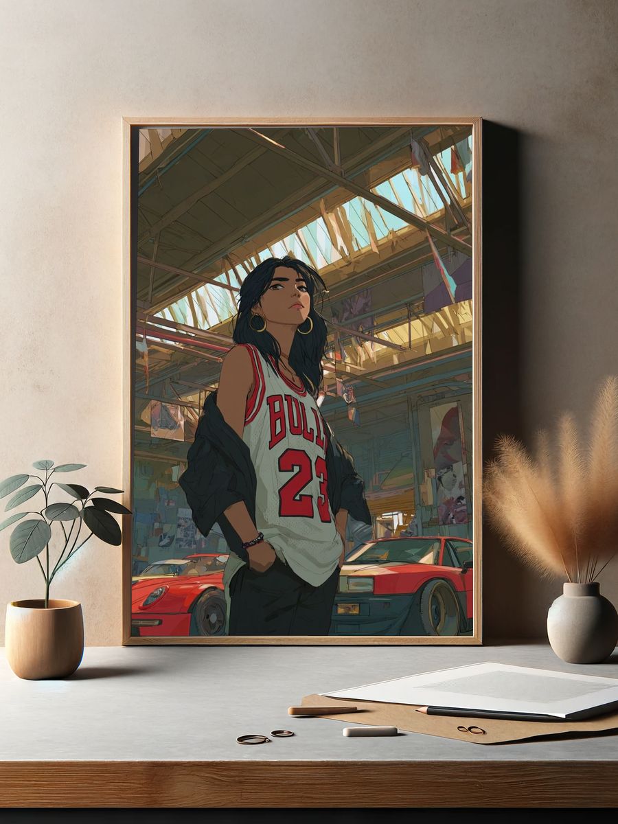 Urban Streetwear Girl — Digital Art Print. — room view 2