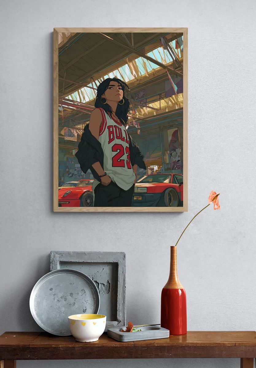 Urban Streetwear Girl — Digital Art Print. — room view 3