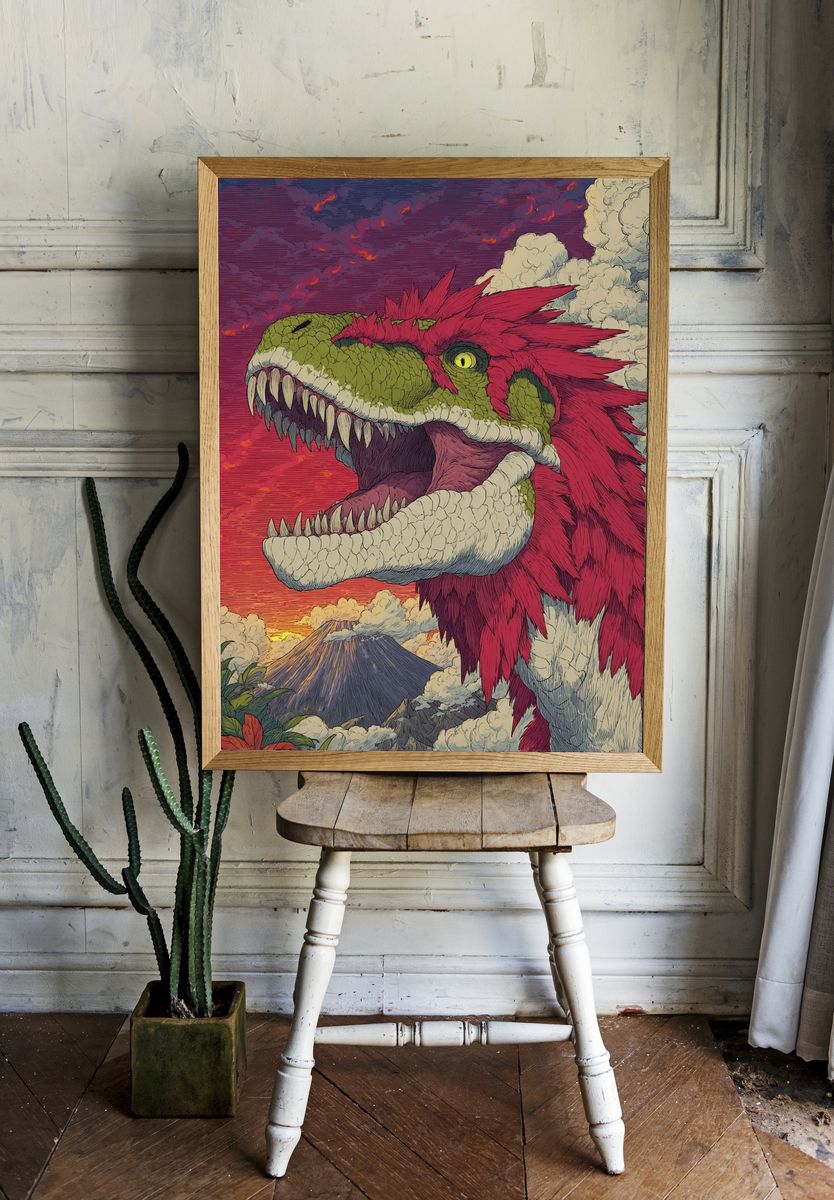 Fierce Dinosaur Illustration Poster. — room view 1