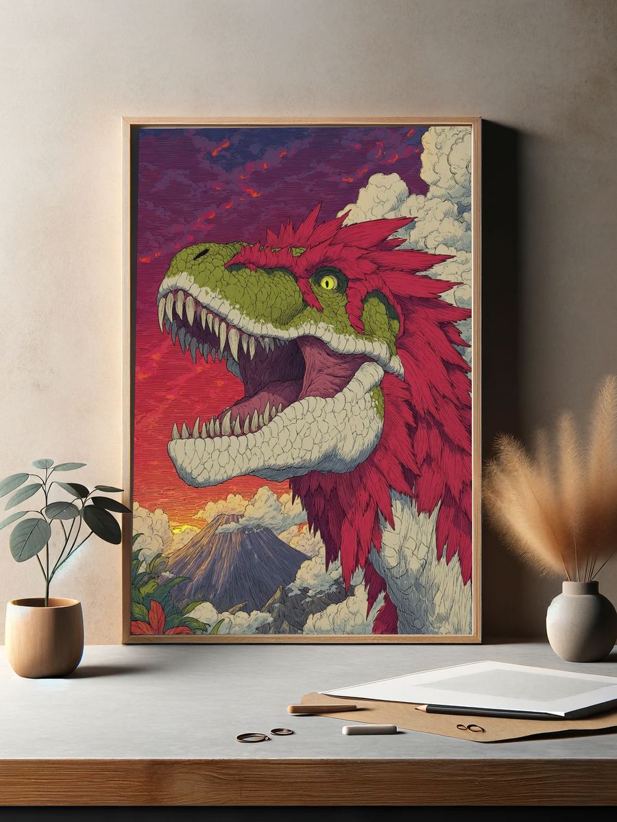 Fierce Dinosaur Illustration Poster. — room view 2