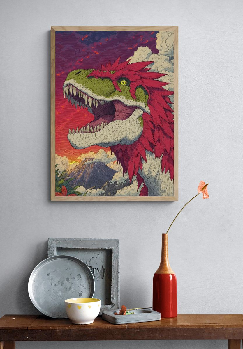 Fierce Dinosaur Illustration Poster. — room view 3