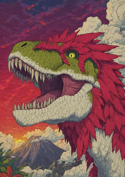 Fierce Dinosaur Illustration Poster. poster print