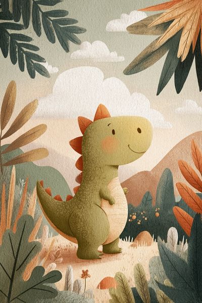 Cute Dinosaur in Nature — Kids Print