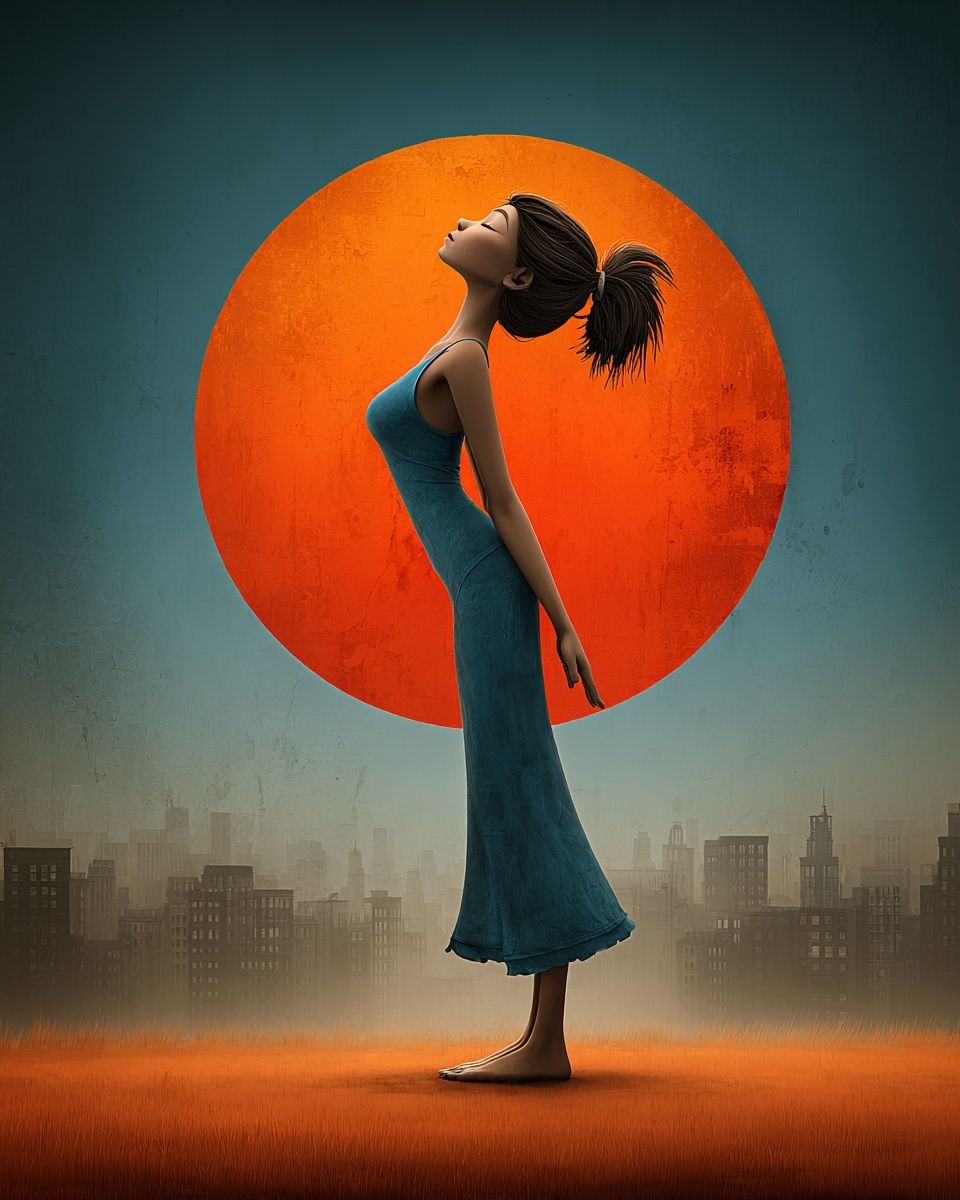 Woman Silhouette at Sunset — Digital Art Print. poster — illustration art