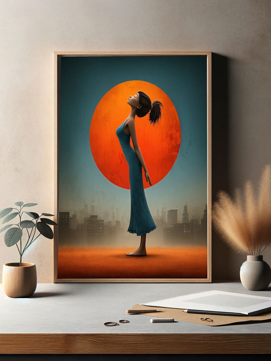 Woman Silhouette at Sunset — Digital Art Print. — room view 2