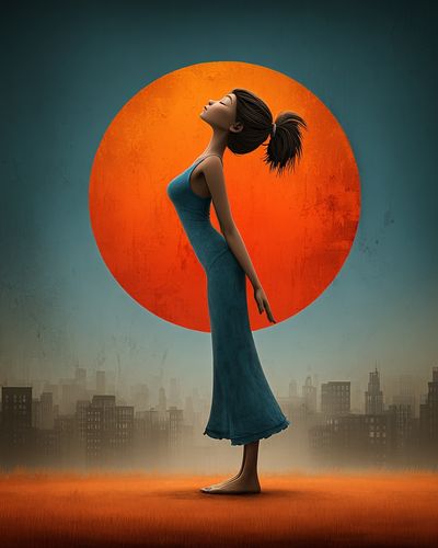 Woman Silhouette at Sunset — Digital Art Print. poster print