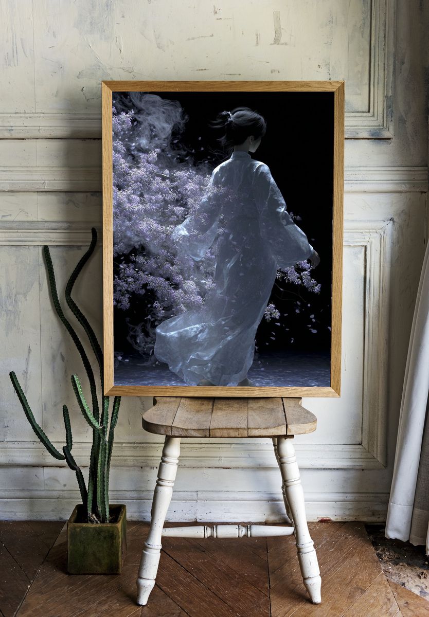 Mystical Woman in Kimono — Digital Art Print. — room view 1