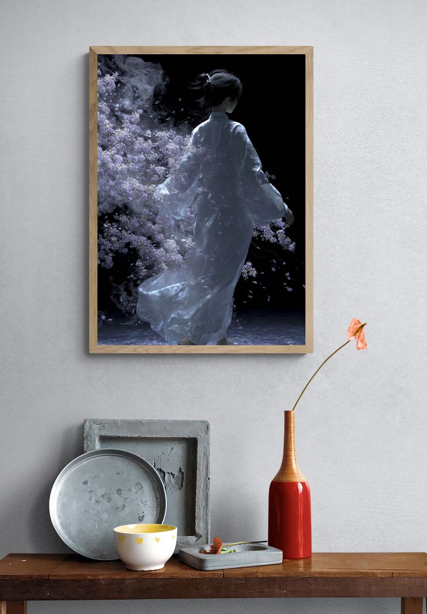 Mystical Woman in Kimono — Digital Art Print. — room view 3