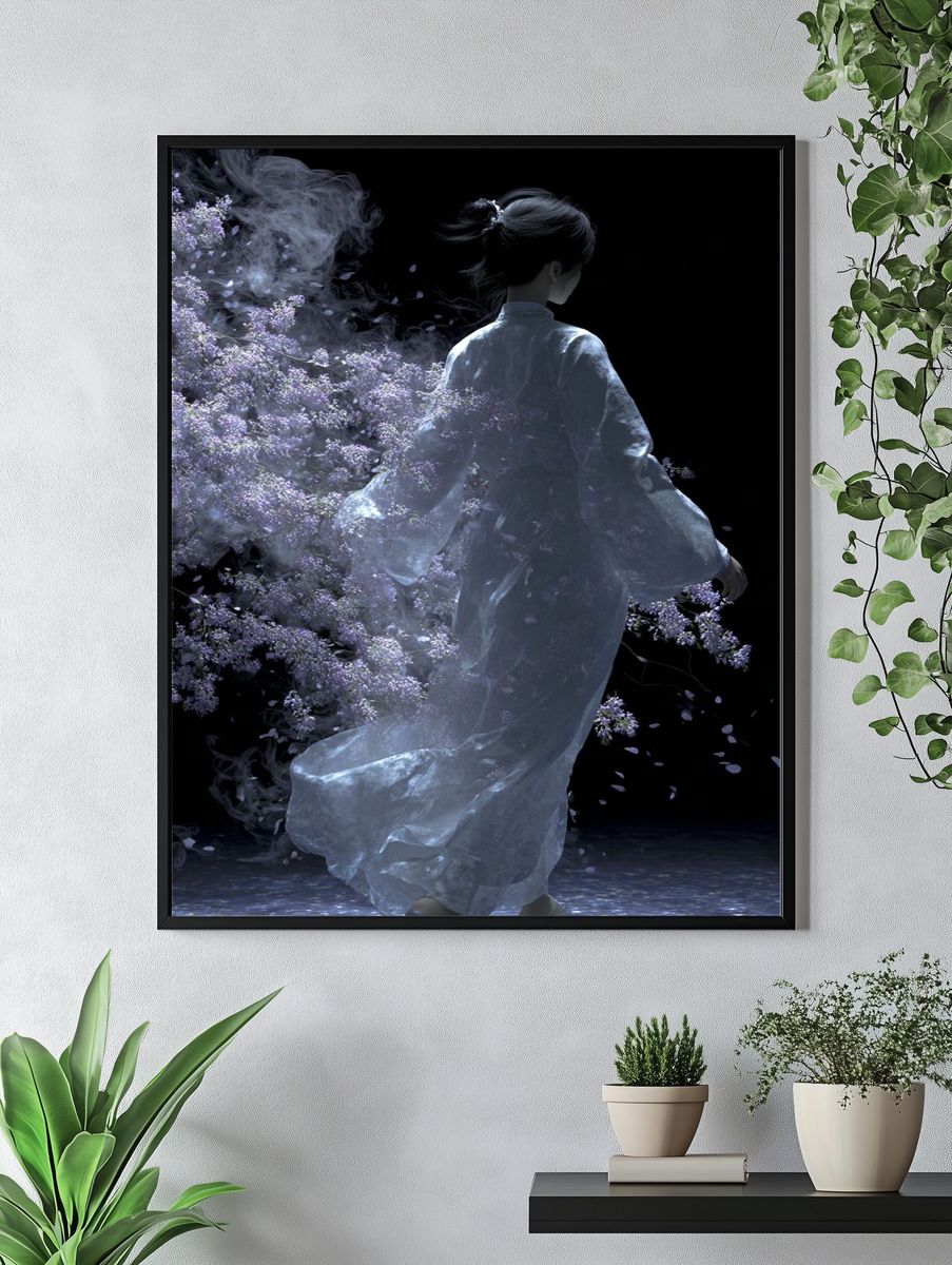 Mystical Woman in Kimono — Digital Art Print. — room view 4
