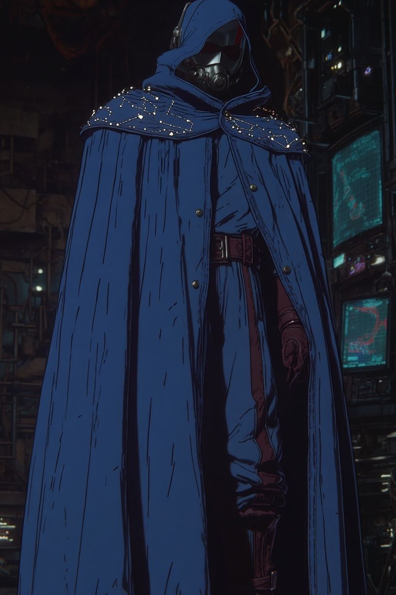 Mysterious Figure in Blue Cloak — Digital Art Print. poster — illustration art