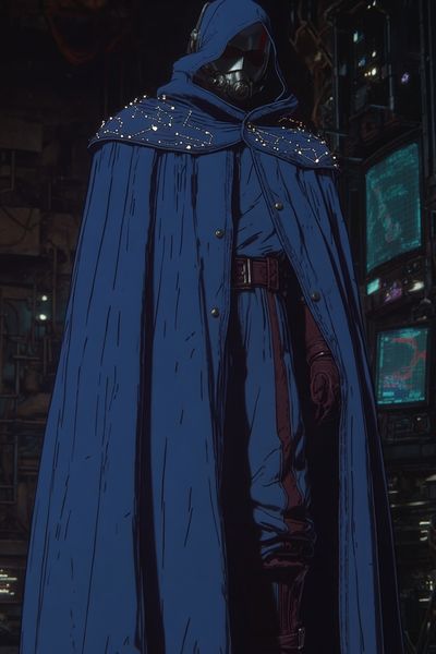 Mysterious Figure in Blue Cloak — Digital Art Print. poster