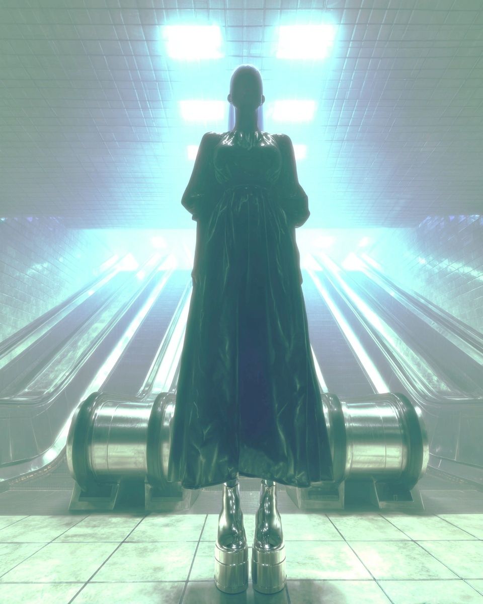 Futuristic Figure in Subway — Digital Art Print. poster detail