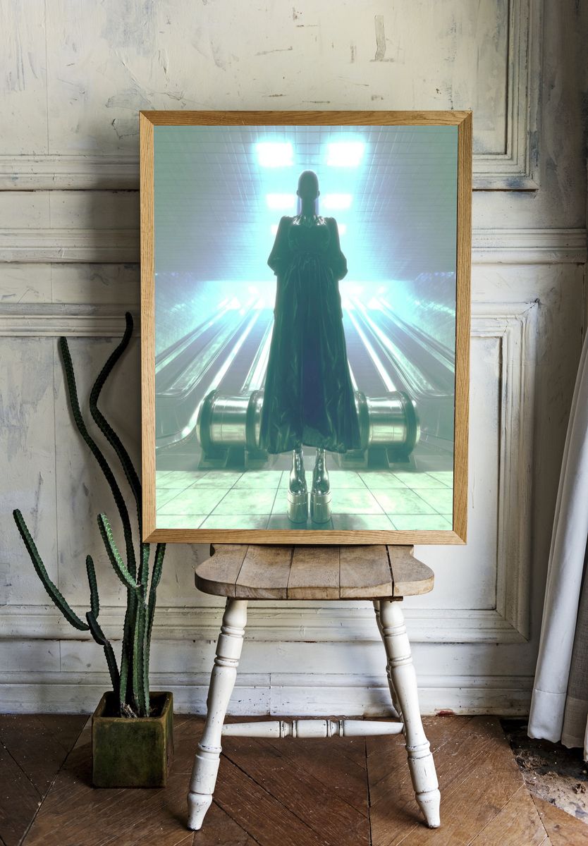 Futuristic Figure in Subway — Digital Art Print. — room view 1