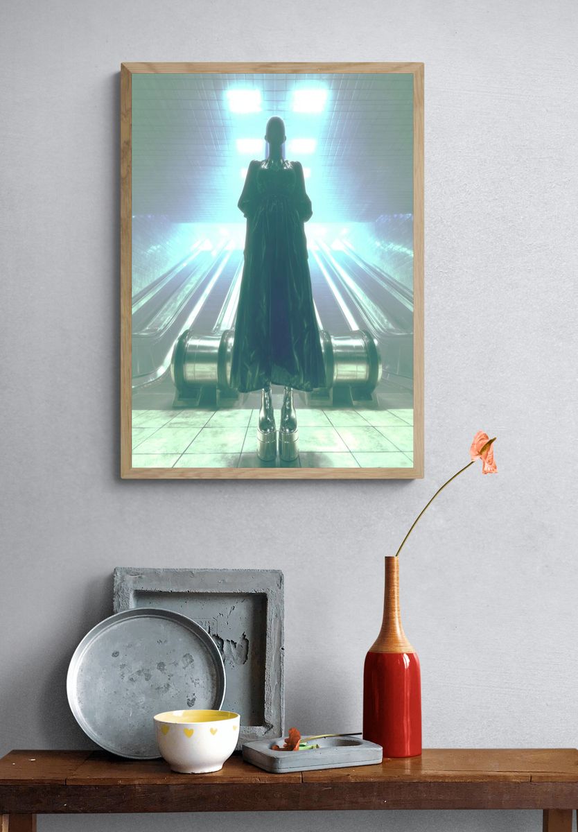Futuristic Figure in Subway — Digital Art Print. — room view 3